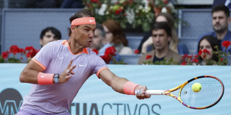 Rafael Nadal wins at the Madrid Open on Saturday.